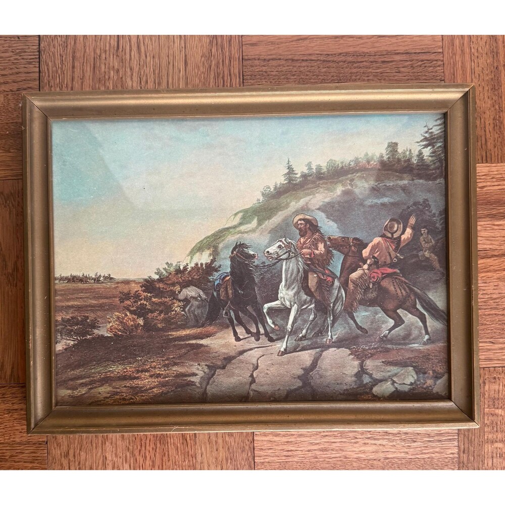 VINTAGE Currier & Ives Print "Taking the Back Track" - 1960s 1970s Western Print